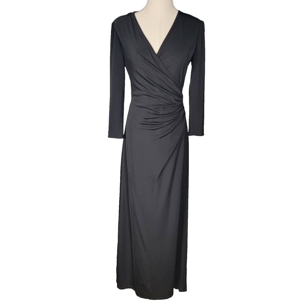 TADASHI Vtg Black Evening Gown Dress 3/4 Sleeves Petite Gown Sz S Petite